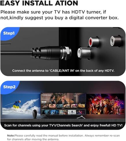 هوائي تلفزيون معزز للإشارة 2023 مع نطاق تغطية يزيد عن 530 ميلًا يدعم 4K 8K 1080p للتلفزيون الذكي عالي الدقة وأجهزة التلفزيون القديمة، معزز الإشارة الداخلية، كابل HDTV بطول 18 قدمًا in Kuwait