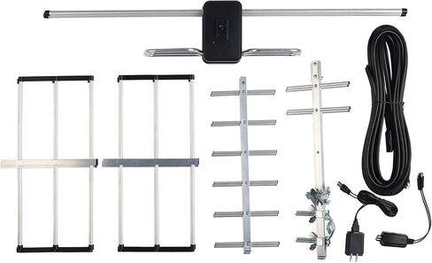 PIBIDI Outdoor Digital Amplified Yagi HDTV Antenna, Built-in High Gain and Low Noise Amplifier, 40FT RG6 Coaxial Cable, 120 Miles Range with UHF and VHF Signal in Kuwait