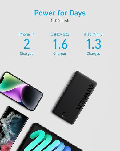 Anker Power Bank, 10,000mAh Portable Charger (PowerCore PIQ), High-Capacity Battery Pack for iPhone 15/15 Plus/15 Pro/15 Pro Max/14/14 Pro/Samsung/Pixel/LG (Cable and Charger Not Included)(Black) in Saudi Arabia