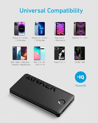 Anker Power Bank, 10,000mAh Portable Charger (PowerCore PIQ), High-Capacity Battery Pack for iPhone 15/15 Plus/15 Pro/15 Pro Max/14/14 Pro/Samsung/Pixel/LG (Cable and Charger Not Included)(Black) in Saudi Arabia