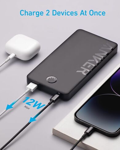 Anker Power Bank, 10,000mAh Portable Charger (PowerCore PIQ), High-Capacity Battery Pack for iPhone 15/15 Plus/15 Pro/15 Pro Max/14/14 Pro/Samsung/Pixel/LG (Cable and Charger Not Included)(Black) in Saudi Arabia