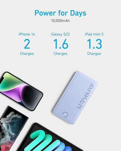 Anker Power Bank, 10,000mAh Portable Charger (PowerCore PIQ), High-Capacity Battery Pack for iPhone 15/15 Plus/15 Pro/15 Pro Max/14/14 Pro/Samsung/Pixel/LG (Cable and Charger Not Included)(Black) in Saudi Arabia