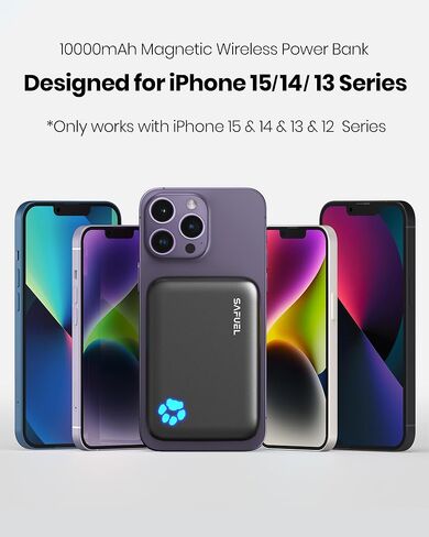 شاحن محمول مغناطيسي من SAFUEL، بنك طاقة مغناطيسي لاسلكي بقدرة 10000 مللي أمبير في الساعة، بنك بطارية شحن سريع 20 وات PD QC3.0، حزمة بطارية USB C داخل وخارج لهاتف iPhone 14 13 12 Pro Max Mini Plus وحقيبة مغناطيسية in Kuwait