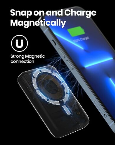 شاحن محمول مغناطيسي من SAFUEL، بنك طاقة مغناطيسي لاسلكي بقدرة 10000 مللي أمبير في الساعة، بنك بطارية شحن سريع 20 وات PD QC3.0، حزمة بطارية USB C داخل وخارج لهاتف iPhone 14 13 12 Pro Max Mini Plus وحقيبة مغناطيسية in Kuwait