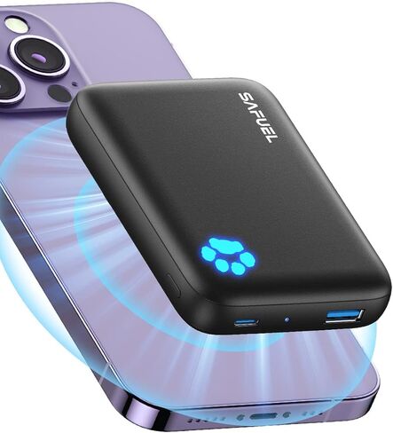 شاحن محمول مغناطيسي من SAFUEL، بنك طاقة مغناطيسي لاسلكي بقدرة 10000 مللي أمبير في الساعة، بنك بطارية شحن سريع 20 وات PD QC3.0، حزمة بطارية USB C داخل وخارج لهاتف iPhone 14 13 12 Pro Max Mini Plus وحقيبة مغناطيسية in Kuwait
