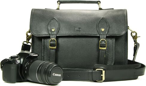 Leftover Studio Pebeled Leather Camera Bag DSLR Messenger Shoulder Case with Removable Camera Caddy 15 Inch Black in Saudi Arabia