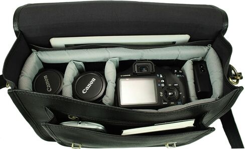 Leftover Studio Pebeled Leather Camera Bag DSLR Messenger Shoulder Case with Removable Camera Caddy 15 Inch Black in Saudi Arabia
