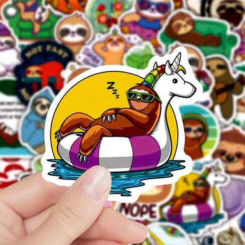 50 قطعة من ملصقات الكسلان اللطيفة مقاومة للماء من الفينيل للجوال واللابتوب وزجاجة المياه ولوح التزلج والامتعة والسيارة وممتص الصدمات والمراة والكتاب والباب والنافذة هدايا للبنات والاطفال والمراهقين in Kuwait