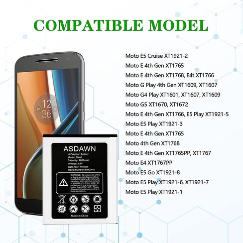 ASDAWN GK40 Battery Replacement for Motorola, Moto G4 Play Battery SNN5976A for Motorola E3, E4, G4 Play, G5, XT1601, XT1603, XT1607 XT1609, XT1675, XT1700, XT1765, XT1766, XT1767PP in Saudi Arabia