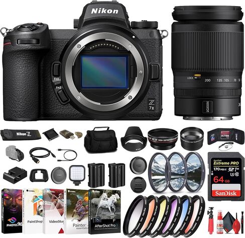 Nikon Z7 II Mirrorless Camera (1653) + Nikon 24-200mm Lens + 64GB Memory Card + Filter Kit + Wide Angle Lens + Color Filter Kit + Lens Hood + Bag + EN-EL15c Battery + Card Reader + More (Renewed) in Saudi Arabia