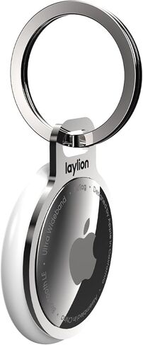 Keychain for Apple Airtags Holder, Mirror Polished Stainless Steel Ring Minimalist Slim Thin AirTag Secure Case with Strap Installed at the Gap of Battery Cover in Kuwait