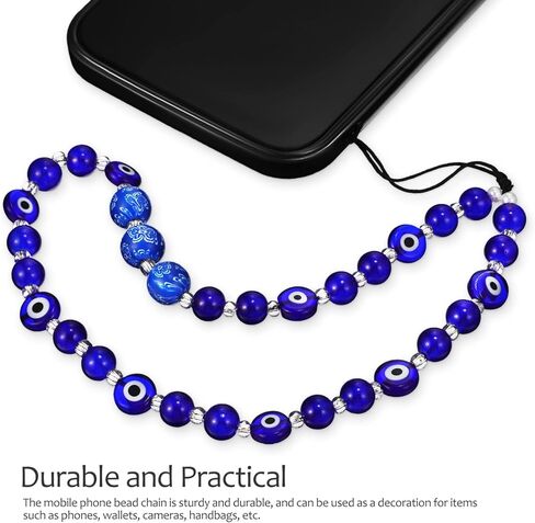 Milisten 2 Pcs Beaded Phone Charm, Evil Eye Beaded Phone Lanyard, Blue and White Phone Lanyard Wrist Strap, Decorative Phone Chain Wrist Strap Gemstone Keychain for Women Girls in Kuwait