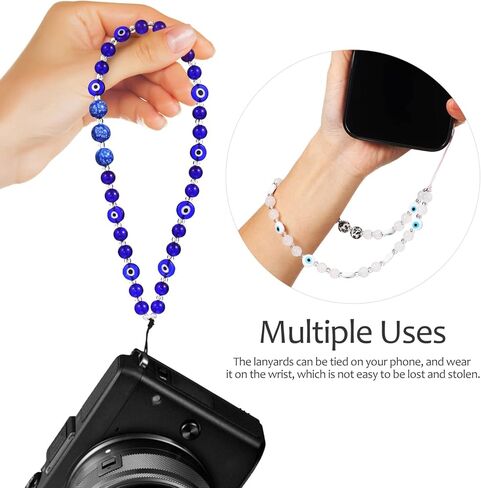 Milisten 2 Pcs Beaded Phone Charm, Evil Eye Beaded Phone Lanyard, Blue and White Phone Lanyard Wrist Strap, Decorative Phone Chain Wrist Strap Gemstone Keychain for Women Girls in Kuwait
