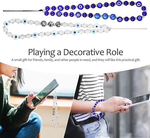 Milisten 2 Pcs Beaded Phone Charm, Evil Eye Beaded Phone Lanyard, Blue and White Phone Lanyard Wrist Strap, Decorative Phone Chain Wrist Strap Gemstone Keychain for Women Girls in Kuwait