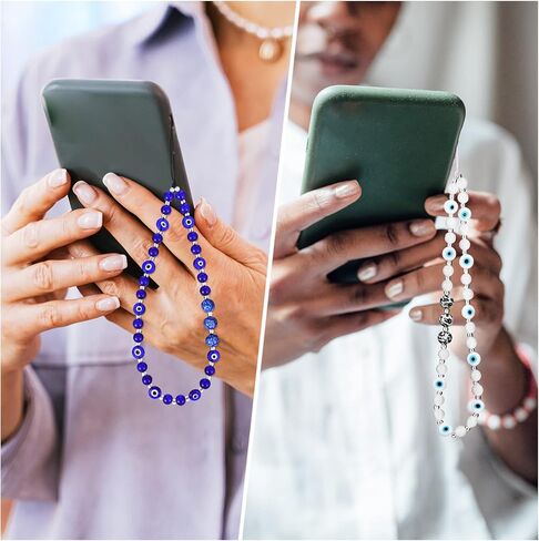 Milisten 2 Pcs Beaded Phone Charm, Evil Eye Beaded Phone Lanyard, Blue and White Phone Lanyard Wrist Strap, Decorative Phone Chain Wrist Strap Gemstone Keychain for Women Girls in Kuwait