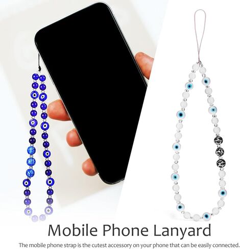 Milisten 2 Pcs Beaded Phone Charm, Evil Eye Beaded Phone Lanyard, Blue and White Phone Lanyard Wrist Strap, Decorative Phone Chain Wrist Strap Gemstone Keychain for Women Girls in Kuwait