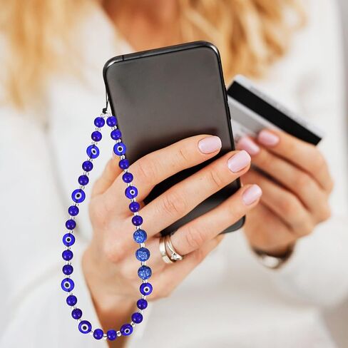 Milisten 2 Pcs Beaded Phone Charm, Evil Eye Beaded Phone Lanyard, Blue and White Phone Lanyard Wrist Strap, Decorative Phone Chain Wrist Strap Gemstone Keychain for Women Girls in Kuwait