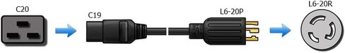 Toptekits Heavy-Duty Power Cord NEMA L6-20P to C19 for PDU and UPS 10ft/3m, 20A, 250V, 12AWG, IEC-320-C19 to NEMA L6-20P Power Cable, UL Listed in Saudi Arabia