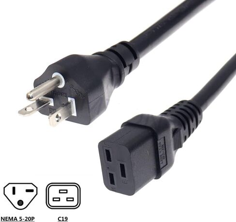 Toptekits Heavy-Duty Power Cord NEMA L6-20P to C19 for PDU and UPS 10ft/3m, 20A, 250V, 12AWG, IEC-320-C19 to NEMA L6-20P Power Cable, UL Listed in Kuwait