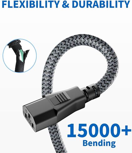 Power Cord - 3 Pin Power Cord Braided,10FT/3m AC Replacement Power Cable 3 Prong,Universal Power Cord for Monitor, PS3, Xbox-360, TV, Computer, Printer,PC and More(10A,110V-250V,18AWG) in Kuwait