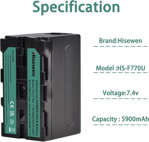 Hisewen 2Pcs NP-F750 Rechargeable Battery with USB Charging Port fits for Sony NPF F960 F750 F550 F980 F930 F770 F970, NP-F Batteries for LED Video Light YN660 LED308 in Saudi Arabia