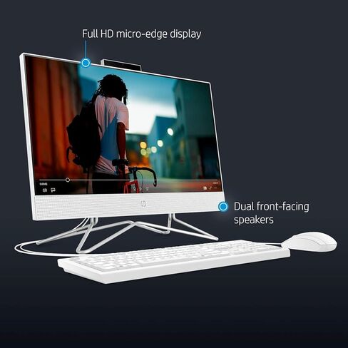 HP All-in-One Desktop Computer, 21.5" 1080P FHD Display, 32GB RAM, 1TB SSD, Intel Duel Core Celeron Processor, Webcam, WiFi, HDMI, Wired Keyboard&Mouse, P500 Portable SSD, Windows 11 in Saudi Arabia