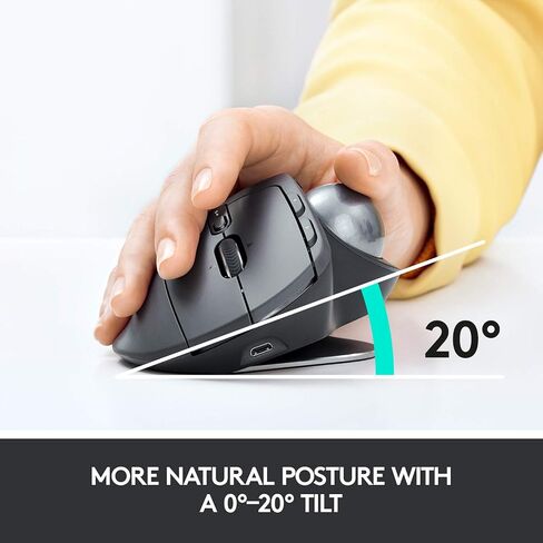 Logitech MX Ergo Wireless Trackball Mouse, Ergonomic Design, Move Content Between 2 Windows and Apple Mac Computers (Bluetooth or USB), Rechargeable - With Free Adobe Creative Cloud Subscription in Saudi Arabia