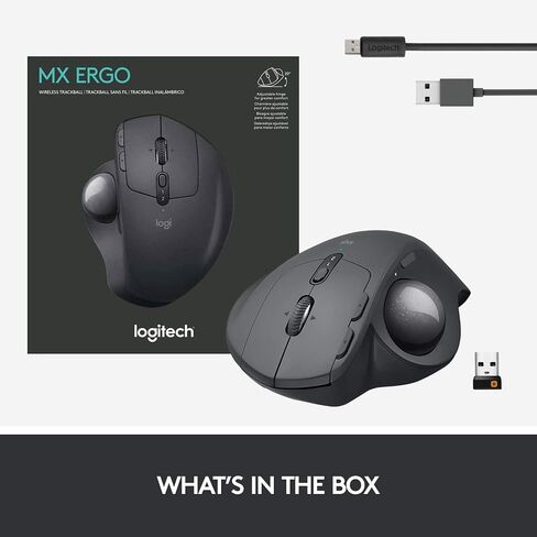 Logitech MX Ergo Wireless Trackball Mouse, Ergonomic Design, Move Content Between 2 Windows and Apple Mac Computers (Bluetooth or USB), Rechargeable - With Free Adobe Creative Cloud Subscription in Saudi Arabia