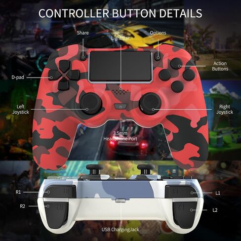 KDYGPDCT 2 Pack Wireless Controller for PS4/Pro/PS3,Wireless Remote Gamepad with 1000mAh Battery | Double Shock | Audio | 6-Axis Motion Sensor | Share Button (Red + Blue) in Saudi Arabia