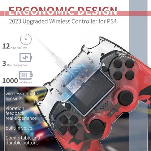 KDYGPDCT 2 Pack Wireless Controller for PS4/Pro/PS3,Wireless Remote Gamepad with 1000mAh Battery | Double Shock | Audio | 6-Axis Motion Sensor | Share Button (Red + Blue) in Saudi Arabia