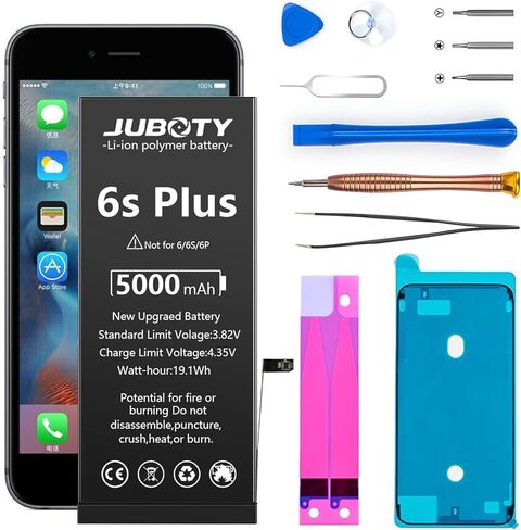بطارية JUBOTY بقدرة 5000 مللي أمبير في الساعة لهاتف iPhone 6s Plus، بطارية ليثيوم بوليمر داخلية جديدة مطورة 0 دورات عالية السعة لاستبدال بطارية iPhone 6s Plus موديل A1634 A1687 A1699 مع مجموعة أدوات إصلاح احترافية in Kuwait