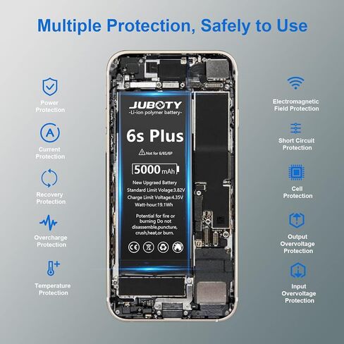 بطارية JUBOTY بقدرة 5000 مللي أمبير في الساعة لهاتف iPhone 6s Plus، بطارية ليثيوم بوليمر داخلية جديدة مطورة 0 دورات عالية السعة لاستبدال بطارية iPhone 6s Plus موديل A1634 A1687 A1699 مع مجموعة أدوات إصلاح احترافية in Kuwait