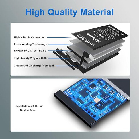 بطارية JUBOTY بقدرة 5000 مللي أمبير في الساعة لهاتف iPhone 6s Plus، بطارية ليثيوم بوليمر داخلية جديدة مطورة 0 دورات عالية السعة لاستبدال بطارية iPhone 6s Plus موديل A1634 A1687 A1699 مع مجموعة أدوات إصلاح احترافية in Kuwait