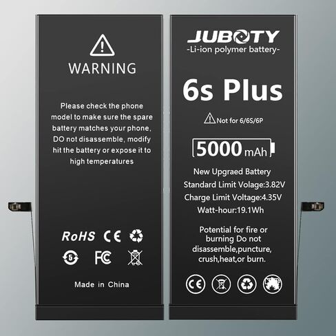بطارية JUBOTY بقدرة 5000 مللي أمبير في الساعة لهاتف iPhone 6s Plus، بطارية ليثيوم بوليمر داخلية جديدة مطورة 0 دورات عالية السعة لاستبدال بطارية iPhone 6s Plus موديل A1634 A1687 A1699 مع مجموعة أدوات إصلاح احترافية in Kuwait
