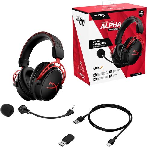 HyperX Cloud Alpha Wireless Gaming Headset for PC with DTS Headphone:X Spatial Audio, Noise-Canceling Mic, Dual Chamber Drivers, Durable Aluminum Frame - 300-Hour Life, Red (Renewed) in Saudi Arabia