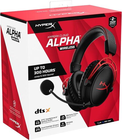 HyperX Cloud Alpha Wireless Gaming Headset for PC with DTS Headphone:X Spatial Audio, Noise-Canceling Mic, Dual Chamber Drivers, Durable Aluminum Frame - 300-Hour Life, Red (Renewed) in Saudi Arabia