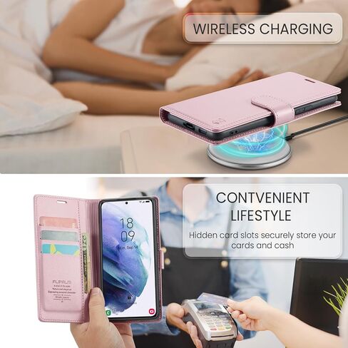 حافظة محفظة FLIPALM لهاتف Samsung Galaxy S21 مع حامل بطاقات الائتمان RFID، غطاء واقٍ من جلد البولي يوريثان قابل للطي ومسند للصدمات للنساء والرجال لهاتف Samsung S21 (أرجواني) in Kuwait