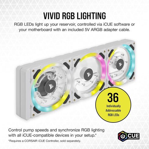 CORSAIR Hydro X Series XD7 RGB Pump/Reservoir Combo (360mm Distribution Plate System, D5 PWM Pump, 140 ml Reservoir, 36 Individually Addressable RGB LEDs, Temperature Sensor) White in Saudi Arabia