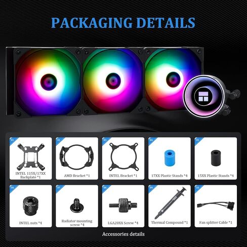 Thermalright Frozen Notte 360 Black ARGB Water Cooling CPU Cooler, 360 Black CPU Cooler Specifications, 3×120mm PWM Fans, S-FDB V2 Bearings, Suitable for AMD/AM4/AM5, Intel 1700/1150/1151/1200/2011 in Saudi Arabia