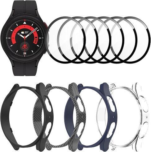 [4+6 Pack] BHARVEST for Samsung Galaxy Watch 5 Pro 45mm Screen Protector and Case, 4 Packs Hard PC Frame Cover with 6 Sets Tempered Glass Protective Film for Galaxy Watch 5 Pro 45mm in Kuwait