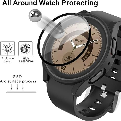 [4+6 Pack] BHARVEST for Samsung Galaxy Watch 5 Pro 45mm Screen Protector and Case, 4 Packs Hard PC Frame Cover with 6 Sets Tempered Glass Protective Film for Galaxy Watch 5 Pro 45mm in Kuwait