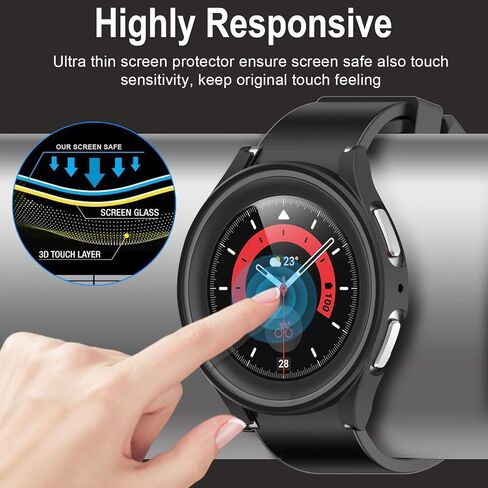 [4+6 Pack] BHARVEST for Samsung Galaxy Watch 5 Pro 45mm Screen Protector and Case, 4 Packs Hard PC Frame Cover with 6 Sets Tempered Glass Protective Film for Galaxy Watch 5 Pro 45mm in Kuwait