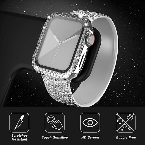 HANKN Bling Case for Apple Watch Series 6 5 4 SE 40mm Tempered Glass Screen Protector Case, Hard PC Shockproof Sparkling Crystal Diamond Rhinestone Women Iwatch Bumper Cover (40mm, Black Bling) in Kuwait