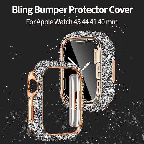 WONJOY متوافق مع حافظة ساعة Apple مقاس 40/44/41/45 مم وواقي شاشة من أحجار الراين وممتص للصدمات Diamond iWatch SE/Series 9/8/7/6/5/4 غطاء واقٍ لامع للنساء (4 عبوات - لا يوجد واقي شاشة، 45 مم) in Kuwait