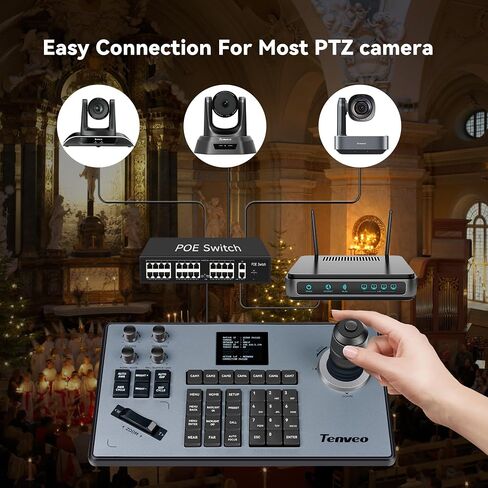 Tenveo PTZ كاميرا عصا التحكم تحكم شاشة LCD معاينة 4D عصا التحكم لوحة المفاتيح دعم NDI PoE Onvif Visca عبر IP RS422 RS485 RS232 Pelco-D/P للكنيسة/الحدث/OBS/Vmix/البث المباشر in Saudi Arabia