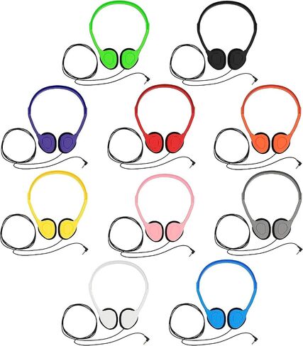 Maeline Bulk Classroom Headphones for Students, 10 Pack On-Ear Wired Headsets, Adjustable, Lightweight, 3.5mm Plug, School Testing, Library, Travel, Labs – Multi Color in Kuwait