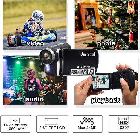 كاميرا فيديو رقمية في موتال 1080P FHD 24.0 ميجابكسل، مسجل صوت 2.8 انش بشاشة دوران 270 درجة، كاميرا يوتيوب للاطفال والمراهقين والطلاب والمبتدئين in Kuwait