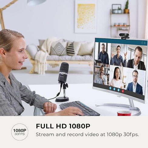 AVerMedia PW310P Webcam, Webcam Cover, 1080p/30fps Videochat and Recording, Plug and Play, Microphones, Stream, Autofocus, Works with Skype, Zoom, Team - Black in Saudi Arabia