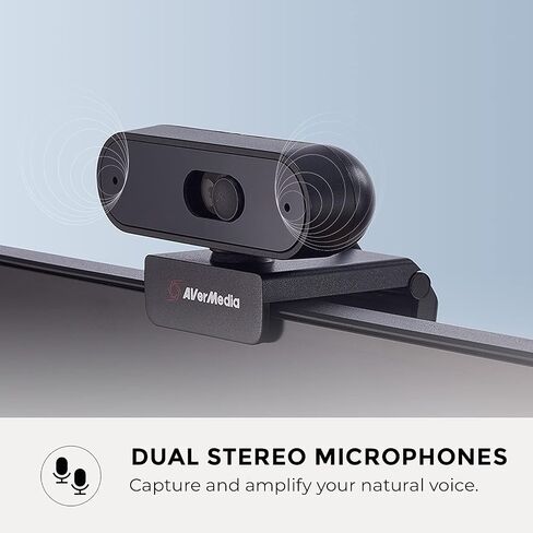 AVerMedia PW310P Webcam, Webcam Cover, 1080p/30fps Videochat and Recording, Plug and Play, Microphones, Stream, Autofocus, Works with Skype, Zoom, Team - Black in Saudi Arabia