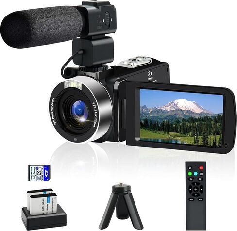 4K Video Camera, Camcorder with IR Night Vision with Mini Tripod, 3" Touch Screen WiFi Digital Camera for Video Recording, Vlogging Camera for YouTube, Remote, Microphone in Kuwait